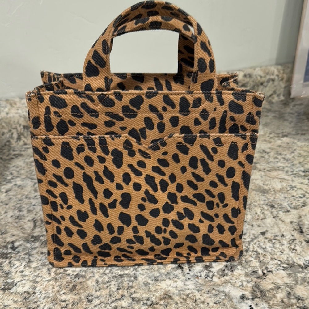 Stella & Dot Black and Tan Mini Leopard Print Bag with Cute Design and Lining